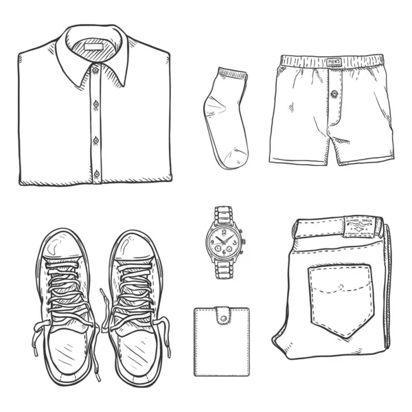 Vector schets set van casual mannen kleding. — Stockvector