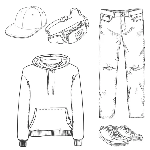 Vector Sketch Set of Men Clothes. — Stock Vector