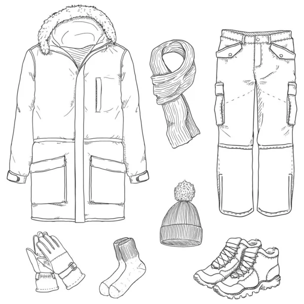 Vector Sketch Set of Winter Men Clothes. — Stock Vector