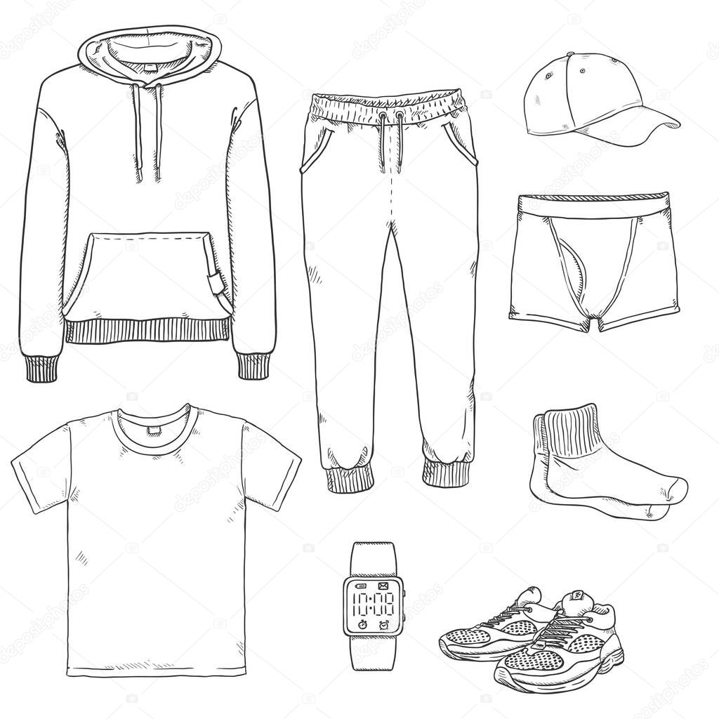 Vector Set of Sketch Men Clothing.