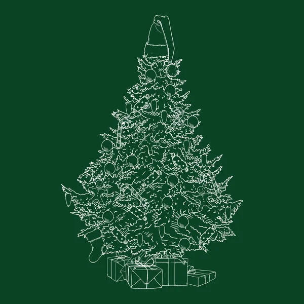 Vector Chalk Sketch Christmas Tree Illustration — ストックベクタ