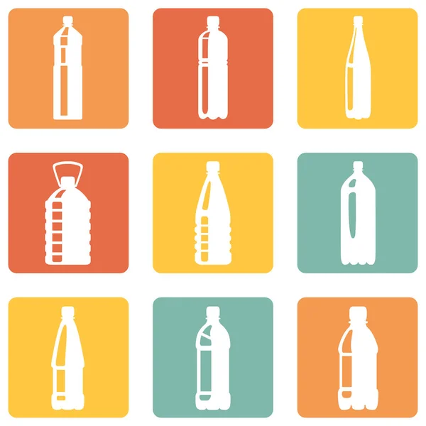 Vector Set Square Color Plastic Bottle Icons — Stock Vector