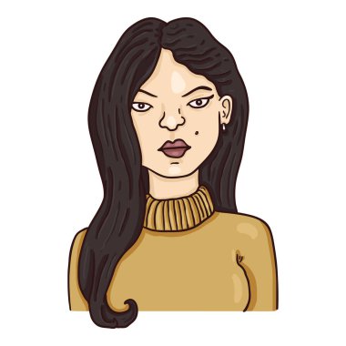 Vektör Karikatür Karakteri - Genç Kadın. Kadın Portresi.