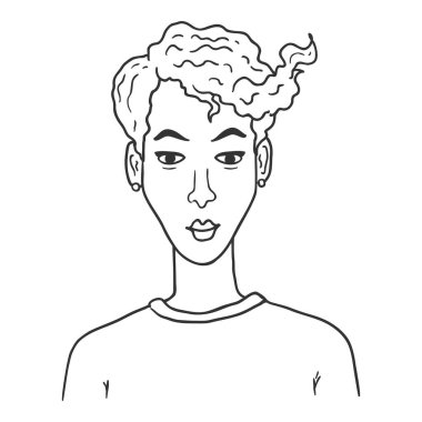 Vektör Taslak Karakteri - Kısa Saçlı Kadın. Kadın Portresi.