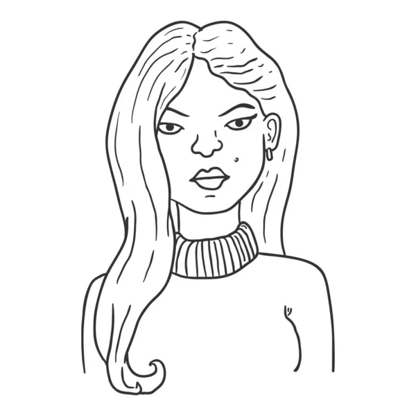 Personagem Vector Outline Jovem Mulher Retrato Feminino —  Vetores de Stock