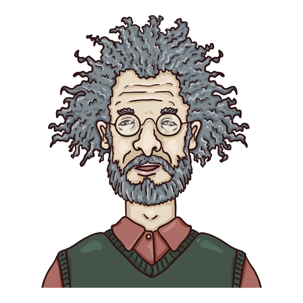 Personagem Desenho Animado Vetorial Homem Velho Com Cabelo Encaracolado Óculos — Vetor de Stock