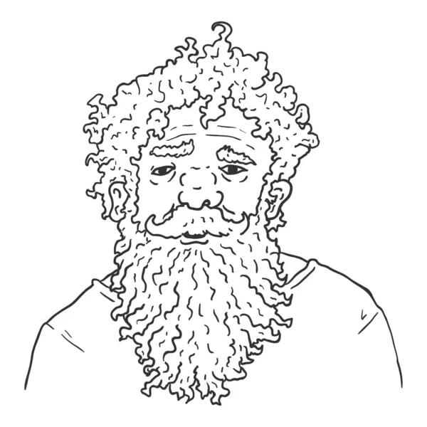 Vector Outline Character Shaggy Old Man Huge Beard Портрет Дорослої — стоковий вектор