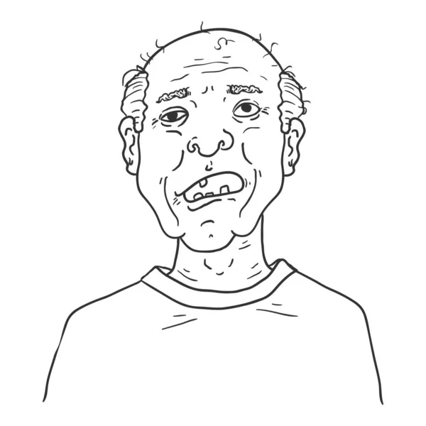 Vector Outline Character Toothless Old Man Dalam Bahasa Inggris Potret - Stok Vektor