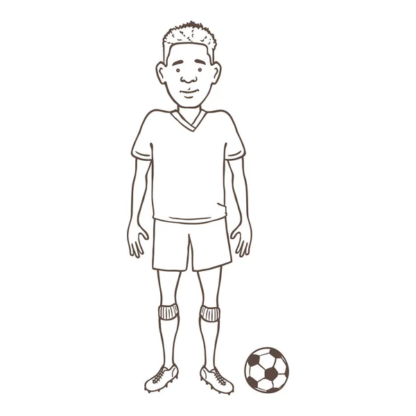 Vector Outline Character Junger Mann Voller Fußballausrüstung — Stockvektor