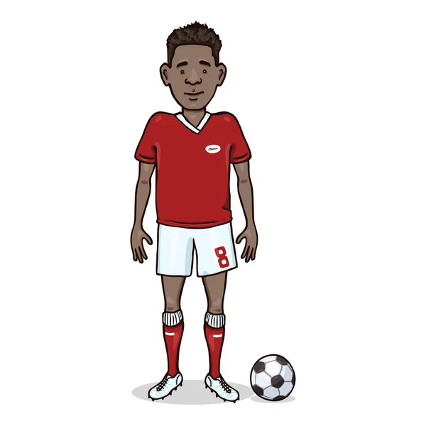 Vector Cartoon Character Ung Afroamerican Man Röd Fotbollsutrustning — Stock vektor