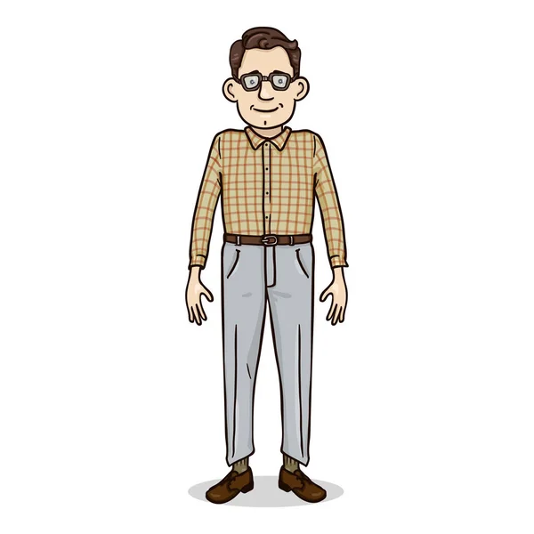 Vector Cartoon Young Man Checkered Shirt Eyeglasses 약자입니다 신경질적 — 스톡 벡터