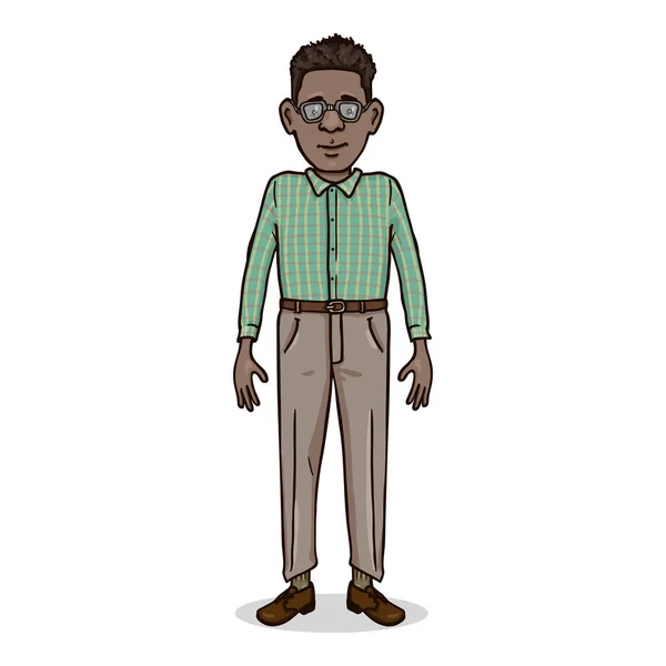 Vector Cartoon Young Afroamerican Man Karakter Nerd - Stok Vektor