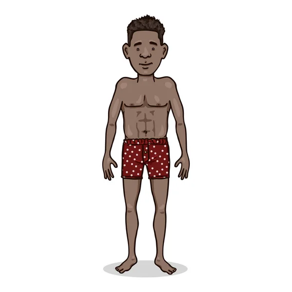 Vector Cartoon Character Young Afroamerican Man Red Underwear — 스톡 벡터