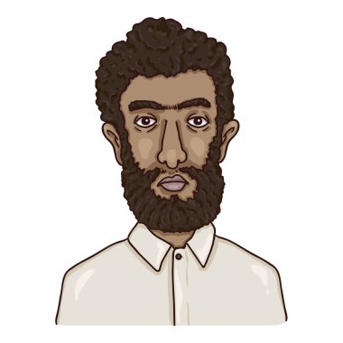 Vektör Karikatür Karakteri - Kıvırcık saçlı ve sakallı Arap Adam