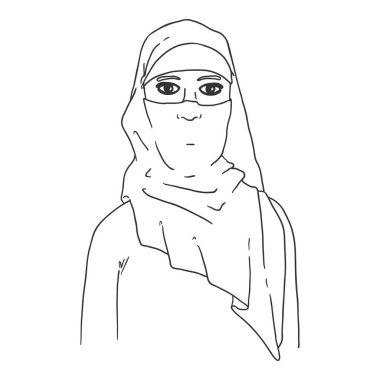 Niqab Geleneksel Arap Elbiseli Kadın. Vektör Ana Hattı Karakteri