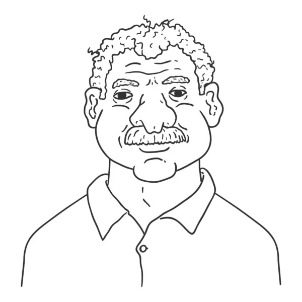 Vector Outline Avatar Vieil Homme Arabe Avec Moustache Portrait Personnage — Image vectorielle