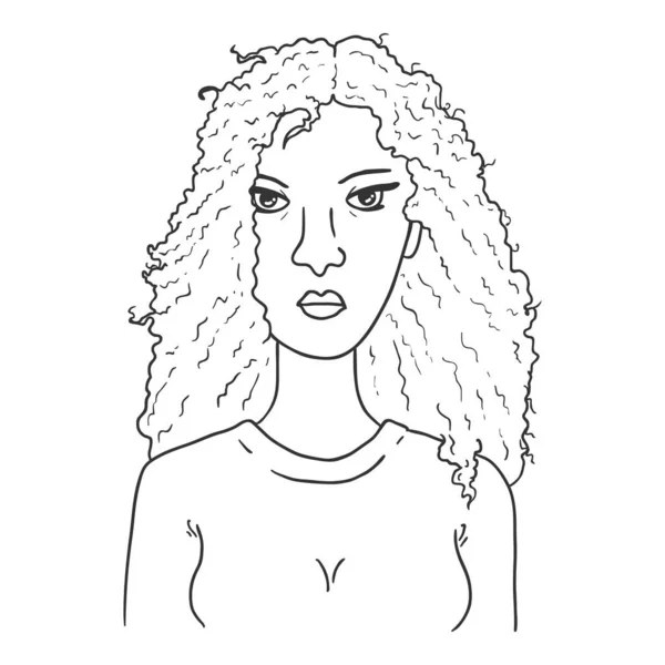 Vector Outline Avatar Женщина Черными Вьющимися Волосами Женский Портрет Персонажа — стоковый вектор