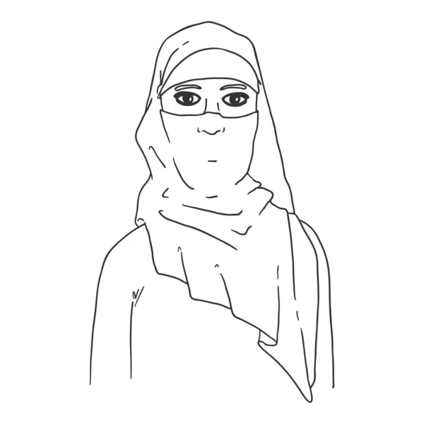 Niqab阿拉伯传统服饰中的妇女 病媒概要特征 — 图库矢量图片