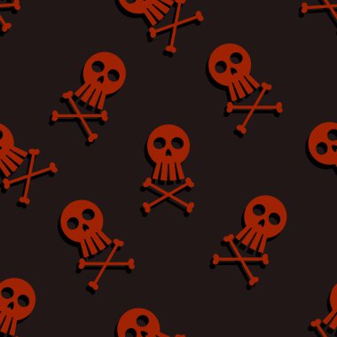 Vektör Kusursuz Desen - Siyah Arkaplanda Çapraz Kemikli Kırmızı Korsan Kafatası