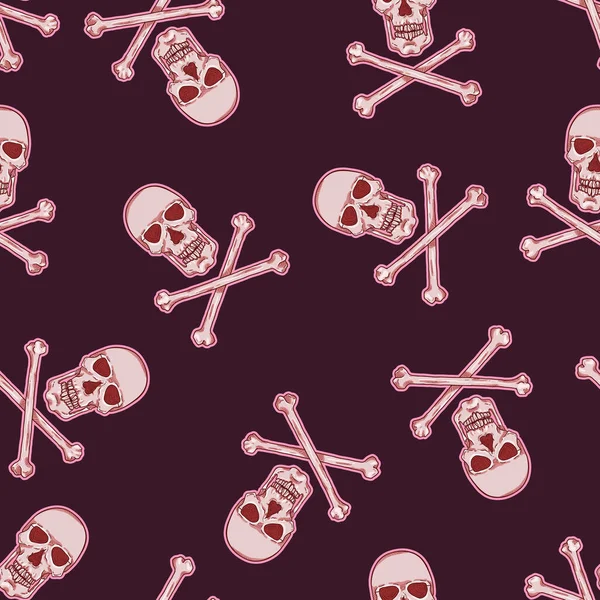 Vector Seamless Pattern Cartoon Pirate Skulls Purple Background — Stock Vector