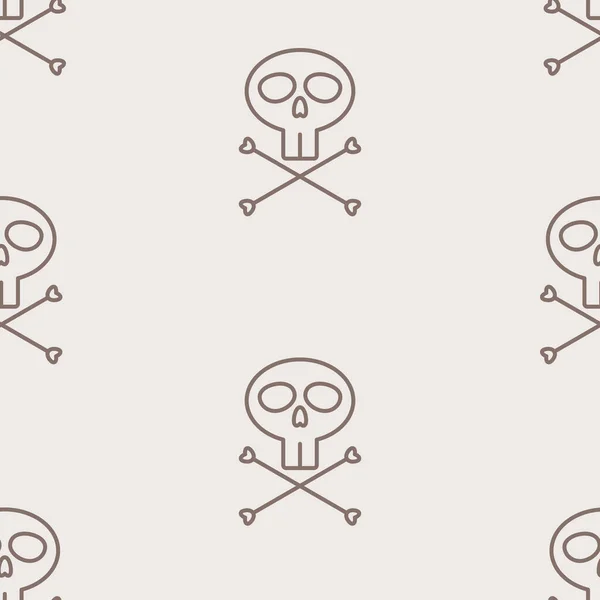 Vector Seamless Pattern Outline Doodle Skulls Beige Background — Stock Vector
