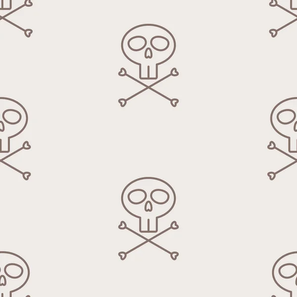 Patrón Sin Costura Vectorial Calaveras Doodle Contorno Sobre Fondo Beige — Archivo Imágenes Vectoriales