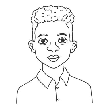 Vektör Taslak Avatar - Gömlekli Afro-Amerikan Çocuk. Öğrenci Karakteri Portresi