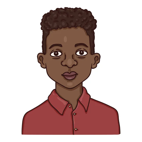 Vector Cartoon Avatar African American Boy Red Shirt Schoolboy Character — Stock Vector