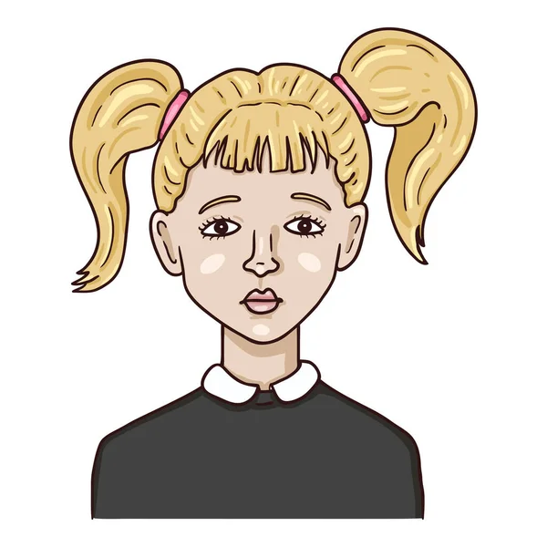 Vector Cartoon Avatar Fille Aux Cheveux Blonds Écolière Portrait Caractère — Image vectorielle