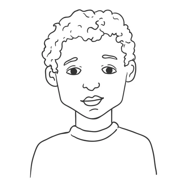 Vector Outline Avatar 곱슬머리의 아라비아 초등학생의 — 스톡 벡터