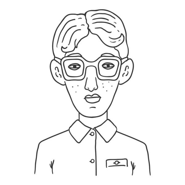 Vector Outline Avatar Nerd Boy Eyeglasses Retrato Personagem Escolar —  Vetores de Stock