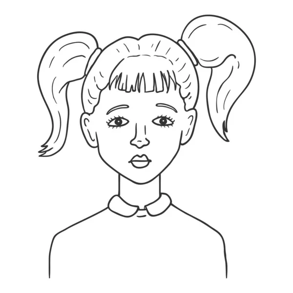 Vector Outline Avatar Teenage Girl School Girl Character Portrait — Stock Vector