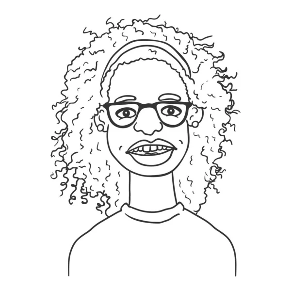 Vector Outline Avatar African American Girl Inglés Colegiala Personaje Retrato — Vector de stock