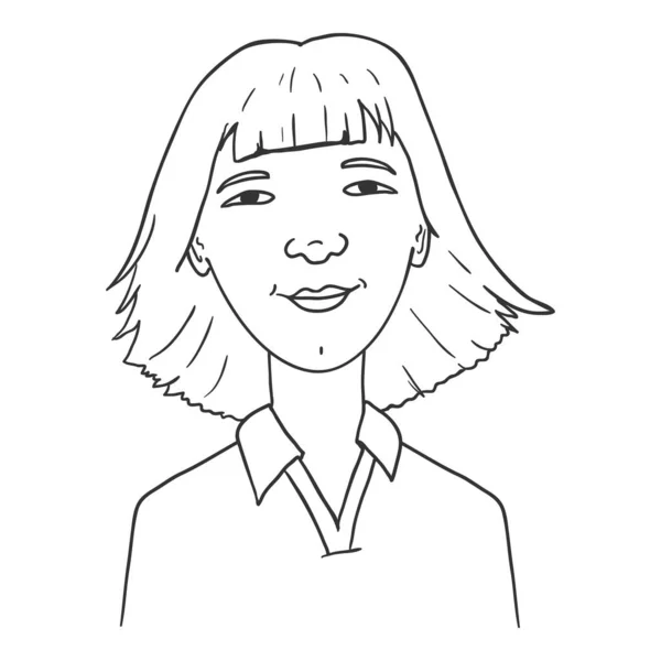 Vector Outline Avatar Aziatisch Meisje Schoolmeisje Karakter Portret — Stockvector