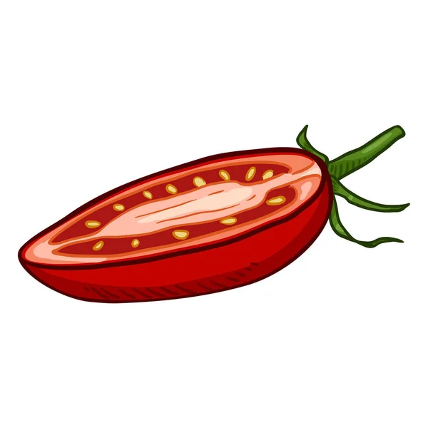 Vector Dibujos Animados Medio Corte Tomate Cereza — Vector de stock