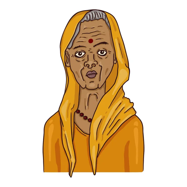 Vektorové Kreslené Ilustrace Stará Žena Indie — Stockový vektor