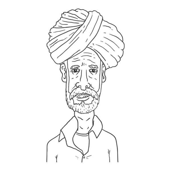 Personaje Del Esquema Vectorial Viejo Hombre Indio Tradición Turban Headwear — Archivo Imágenes Vectoriales