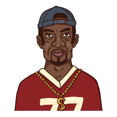 Vector Karikatür Karakteri - Hip-hop kıyafetli Afroamerikan Adam. Altkültürler Portresi