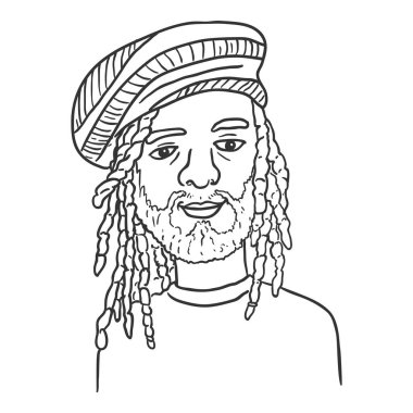Vector Outline Character - Rastaman in Colorful Hat. Subculture Portrait. clipart