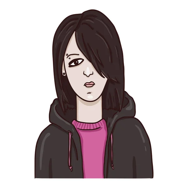 Vector Cartoon Character Emo Girl Subculture Ritratto — Vettoriale Stock