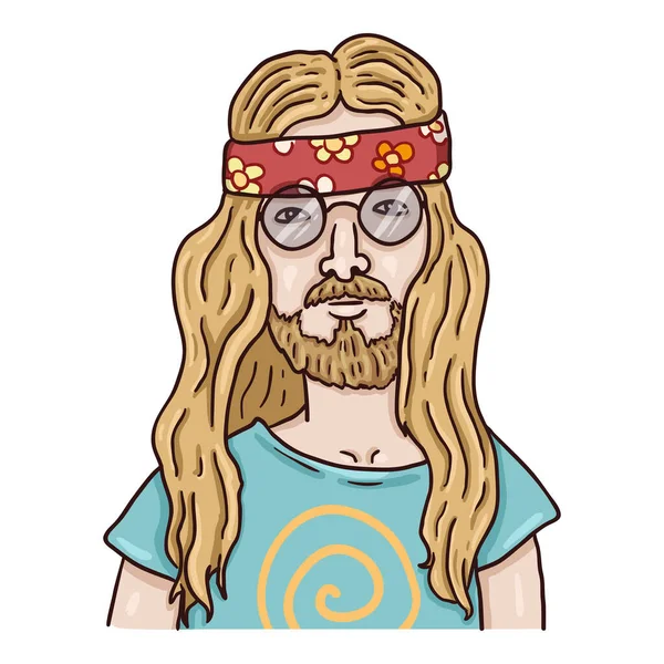 Personagem Desenho Animado Vetorial Hippie Man Subculturas Retrato — Vetor de Stock