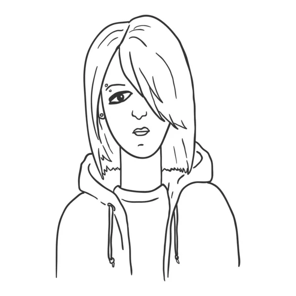 Vector Outline Character Emo Girl Subculture Ritratto — Vettoriale Stock