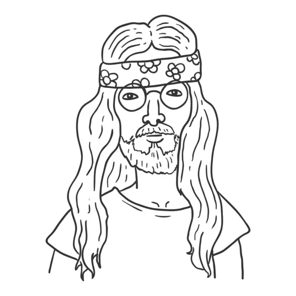 Vektor Vázlatos Karakter Hippie Man Szubkultúrák Portré — Stock Vector