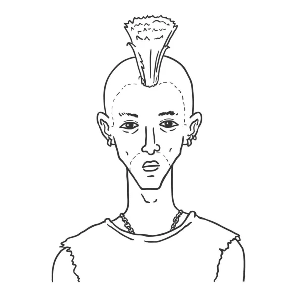 Caractère Contour Vectoriel Punk Young Man Avec Irokez Sous Cultures — Image vectorielle