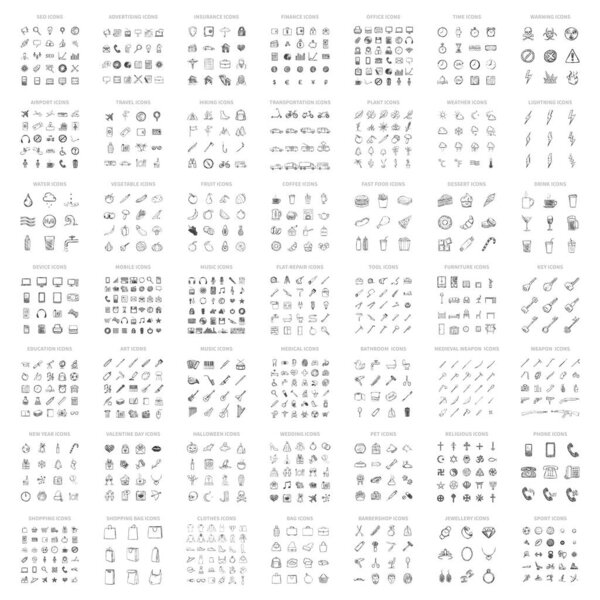 Большой набор векторных иконок. Гигантское количество нарисованных фигур.