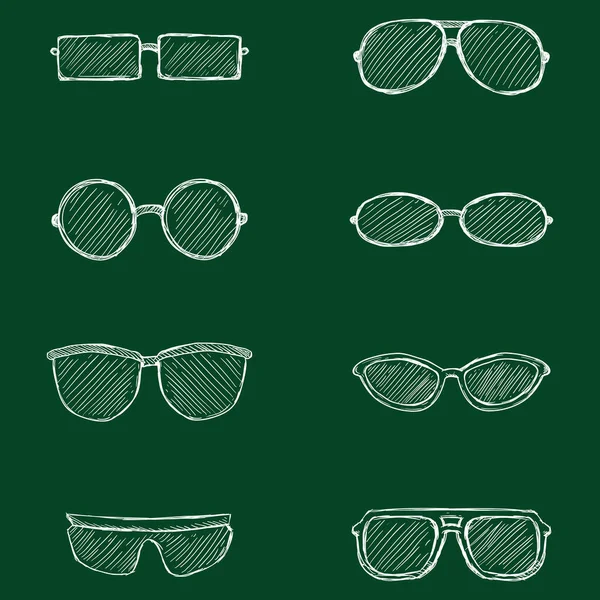 Vector Set Hand Drawn Chalk Sketch Eyeglasses Icons — Stock Vector