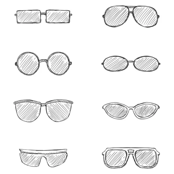 Vector Set Hand Drawn Sketch Eyeglasses Icons — Stock Vector
