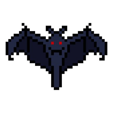 Piksel Sanat Cadılar Bayramı Simgesi - Kırmızı gözlü yarasa