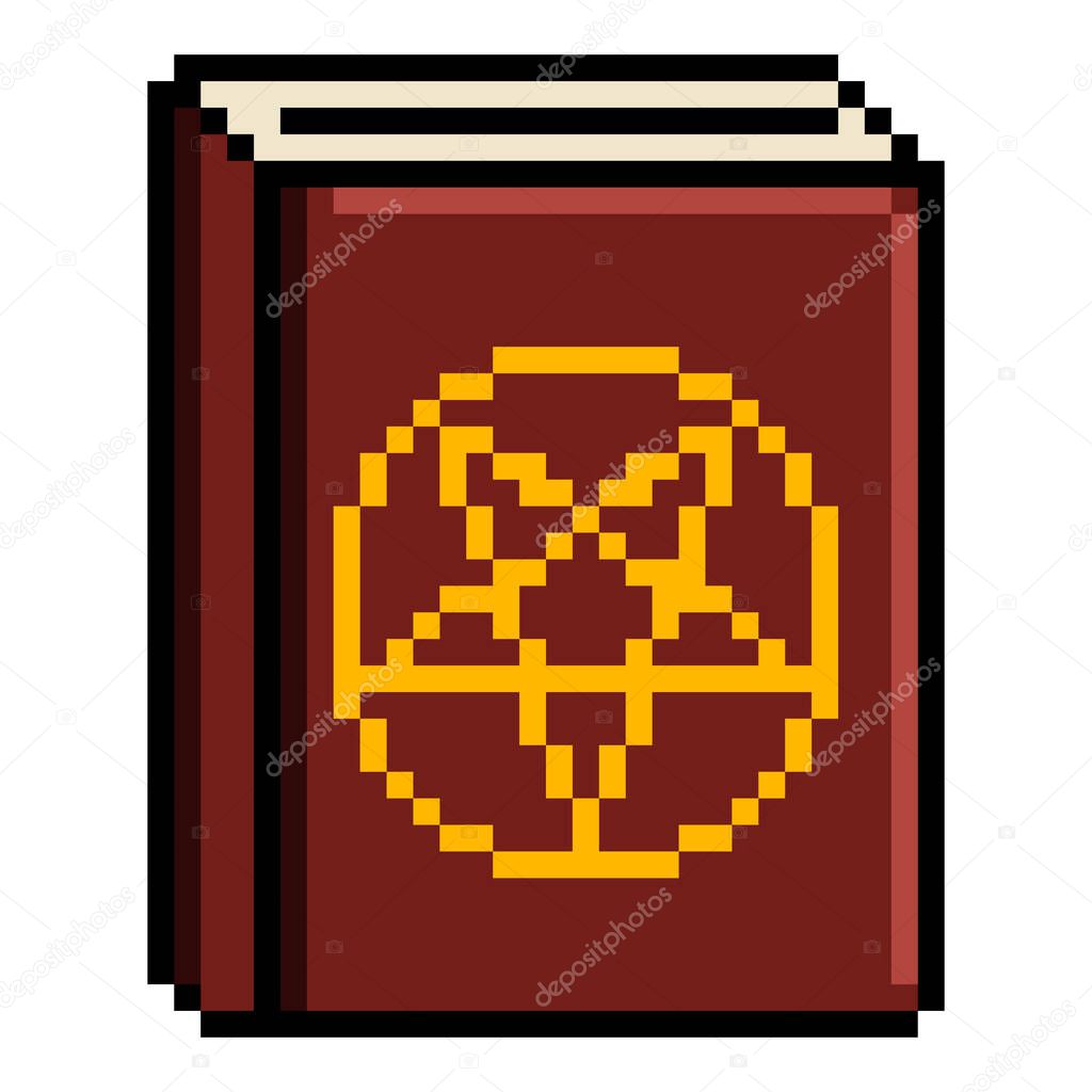 Pixel Art Halloween Icon - Red Book with Magic Spells
