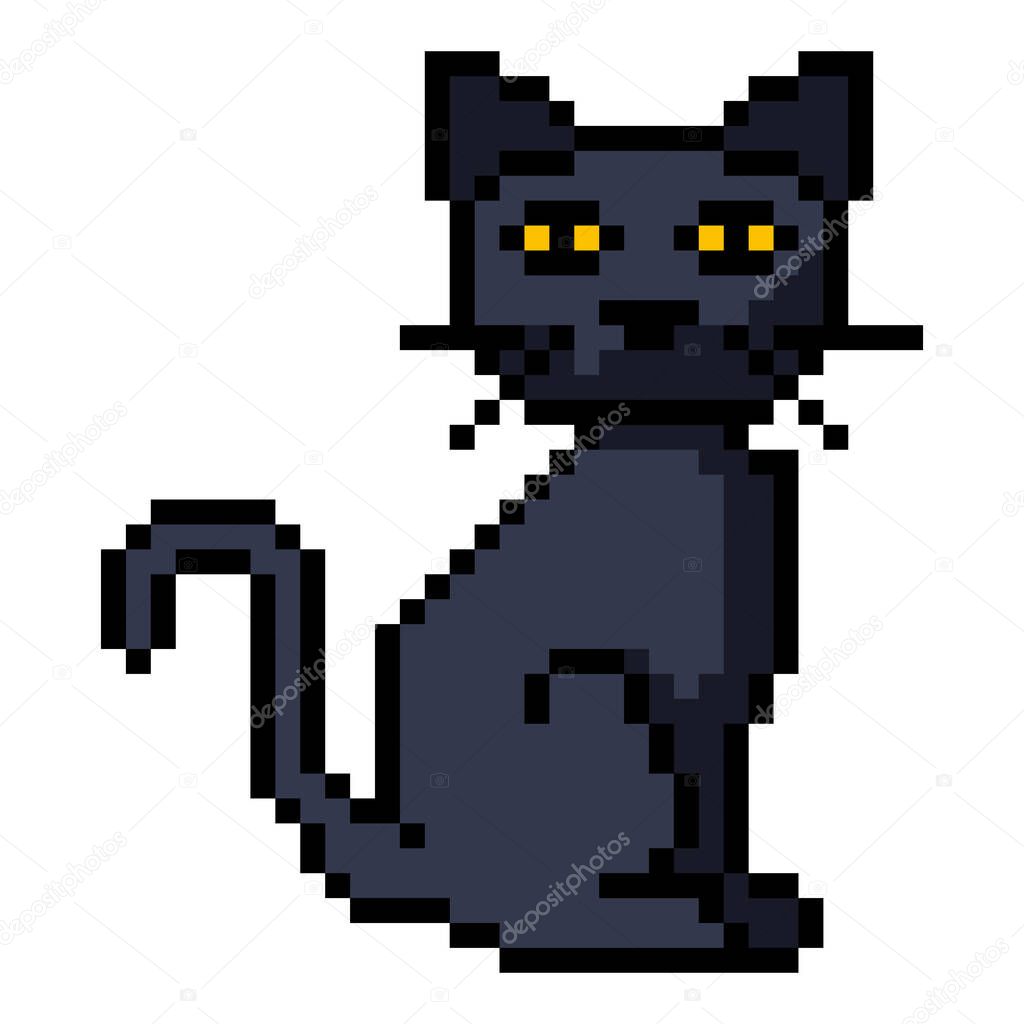 Pixel Art Icon - Sitting Black Cat